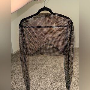 Black Mesh Women's Top Rhinestones Size Large